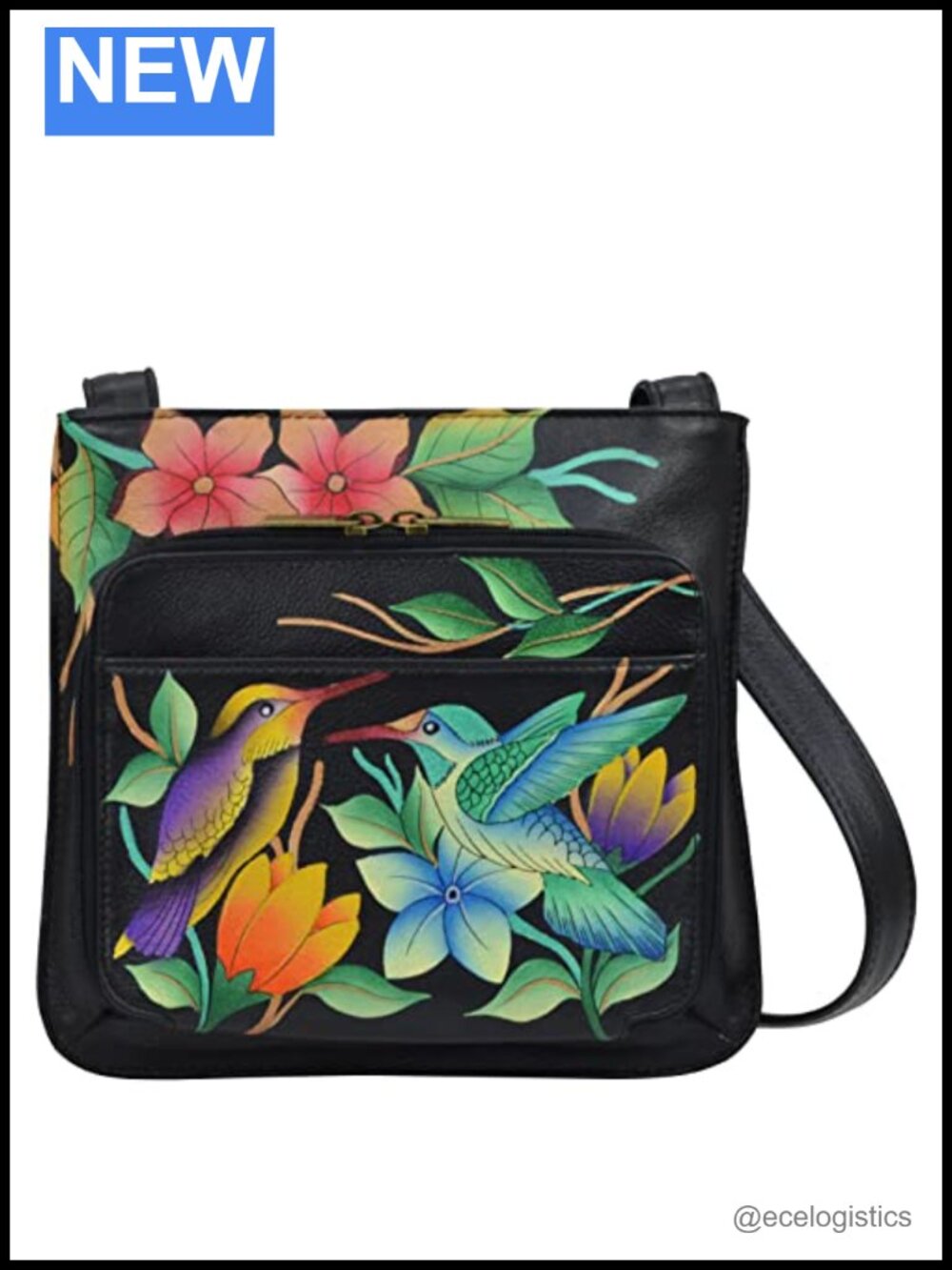 Hand Painted Genuine Leather Slim Shoulder Organizer Bag